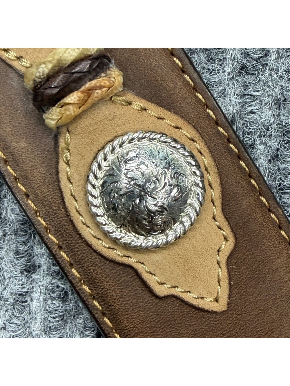 Justin Belt Mens 38 Brown Leather Western Concho Studded Engraved Silver Buckle - Picture 8 of 15